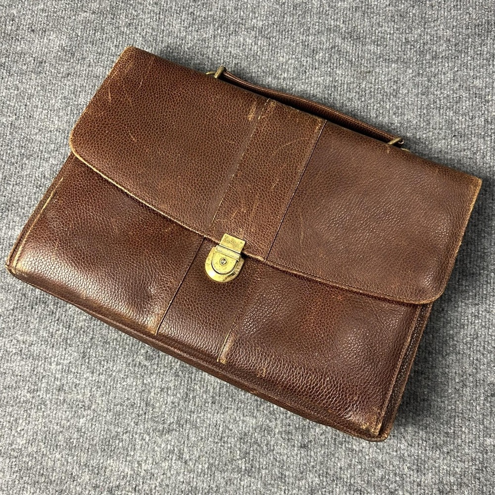 Mario Hernandez Brown 15" Leather Mens Portfolio Business Briefcase Bag Locking